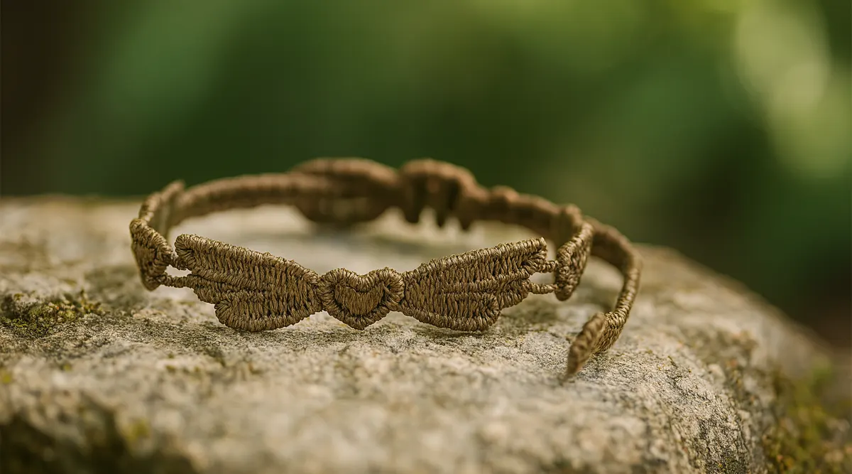 Bracelet motif Ailes marron sur un piere