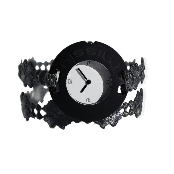 Montre M Trefle Missiu avec son boitier noir finition soft touch et son bracelet motif Trèfle noir