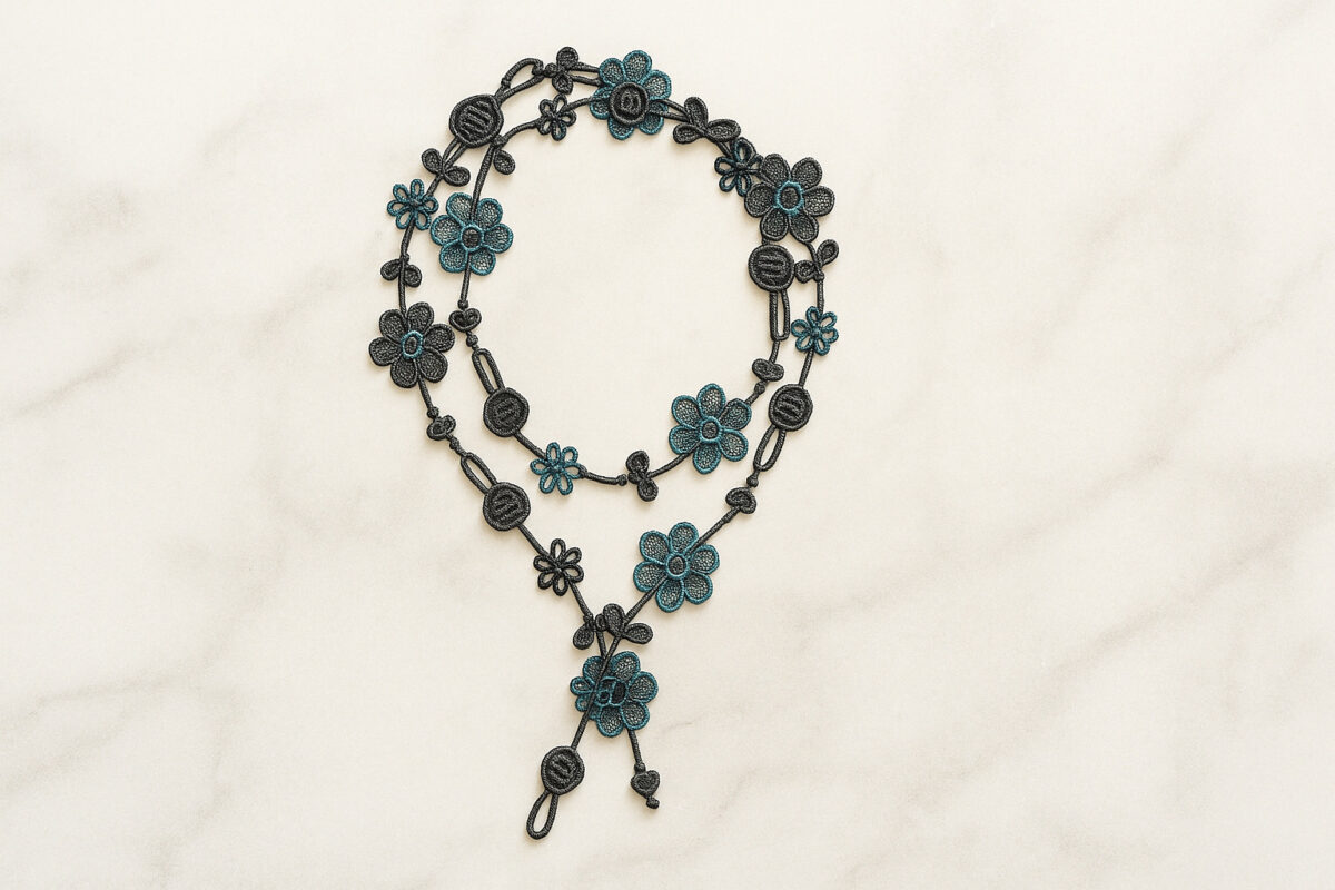 Collier pour Noël : Des idées étincelantes pour sublimer les fêtes collier fleurs crochet en tissu noir bleu boheme