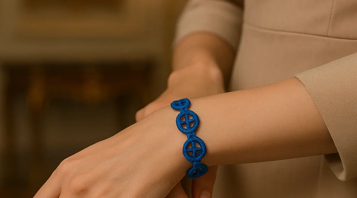 Bracelet tissu de luxe, l’élégance qui se porte au quotidien Bracelet tissu de luxe porté par une femme
