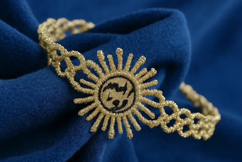 Bracelet doré motif soleil mise en scène velours