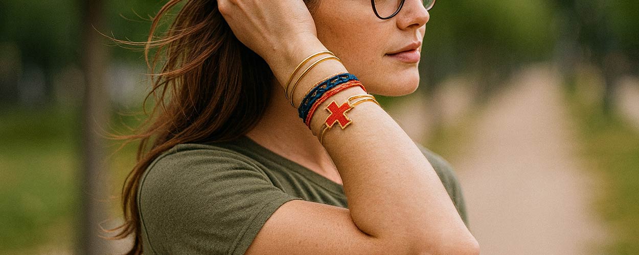 Comment porter des bracelets joncs femme avec des bracelets en tissu ? Bracelets joncs femme