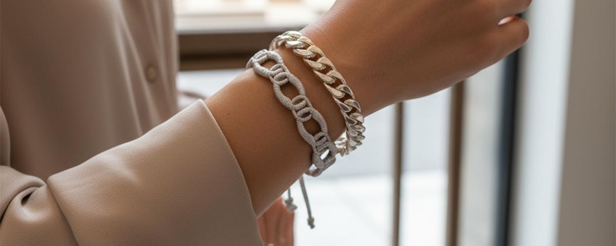 Bracelet grosse maille et en tissu