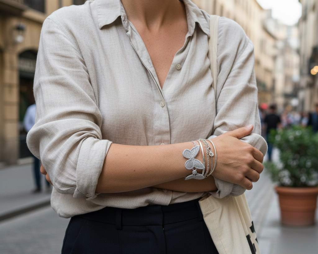 Bracelet en argent pas cher pour femme et en tissu