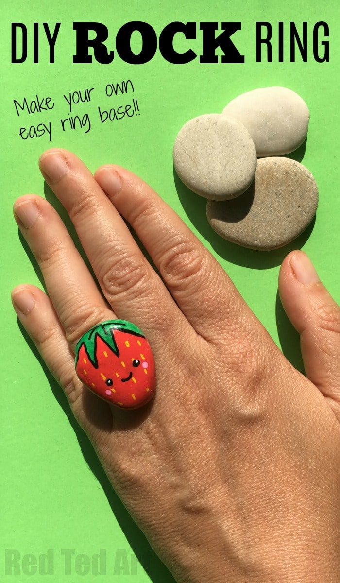 Bague en pierre DIY - Bague Fraise Kawaii DIY - Vous aimez le bon DIY ROCK ? Découvrez ces bagues rock super mignonnes. Ils constituent un souvenir d’été parfait ainsi qu’un accessoire d’été. Tellement amusant. Et nous avons créé le nôtre "base d'anneau" aussi, donc vous n'avez pas besoin de sortir et d'acheter des trucs sophistiqués !