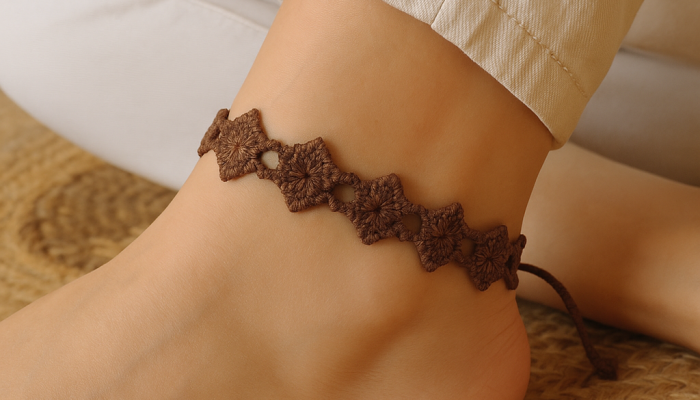 Bracelet cheville femme macrame marron floral Bracelet cheville femme macrame marron floral