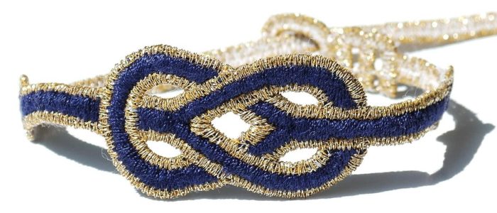 Bracelet noeud marin brodé bleu or style chic Bracelet noeud marin brodé bleu or style chic