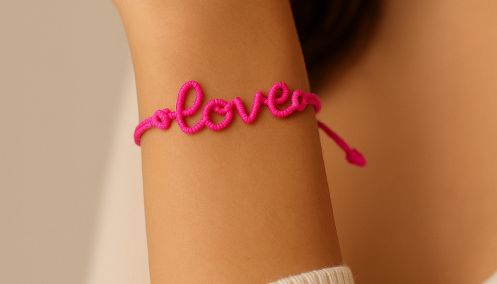 bracelet love rose sur le poignet bracelet love rose sur le poignet